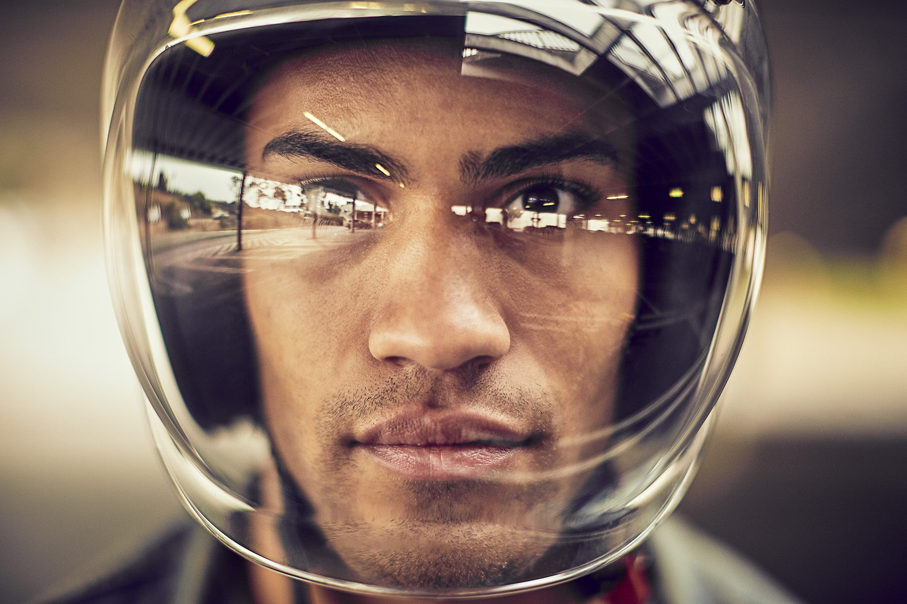 Portrait of Motorcycle Rider Wearing Helmet