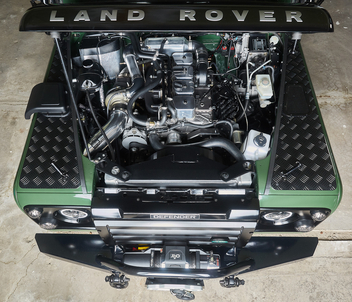 Engine Bay of Classic Landrover Defender 4x4
