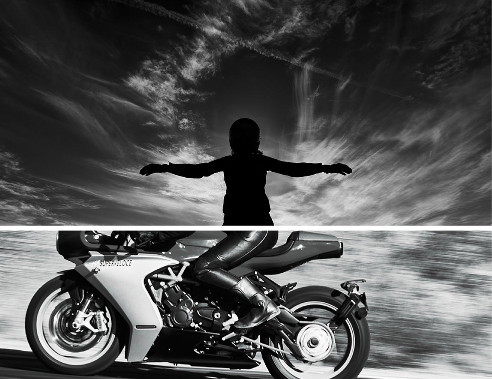 Black and White Portrait MV August Superveloce Motorcycle